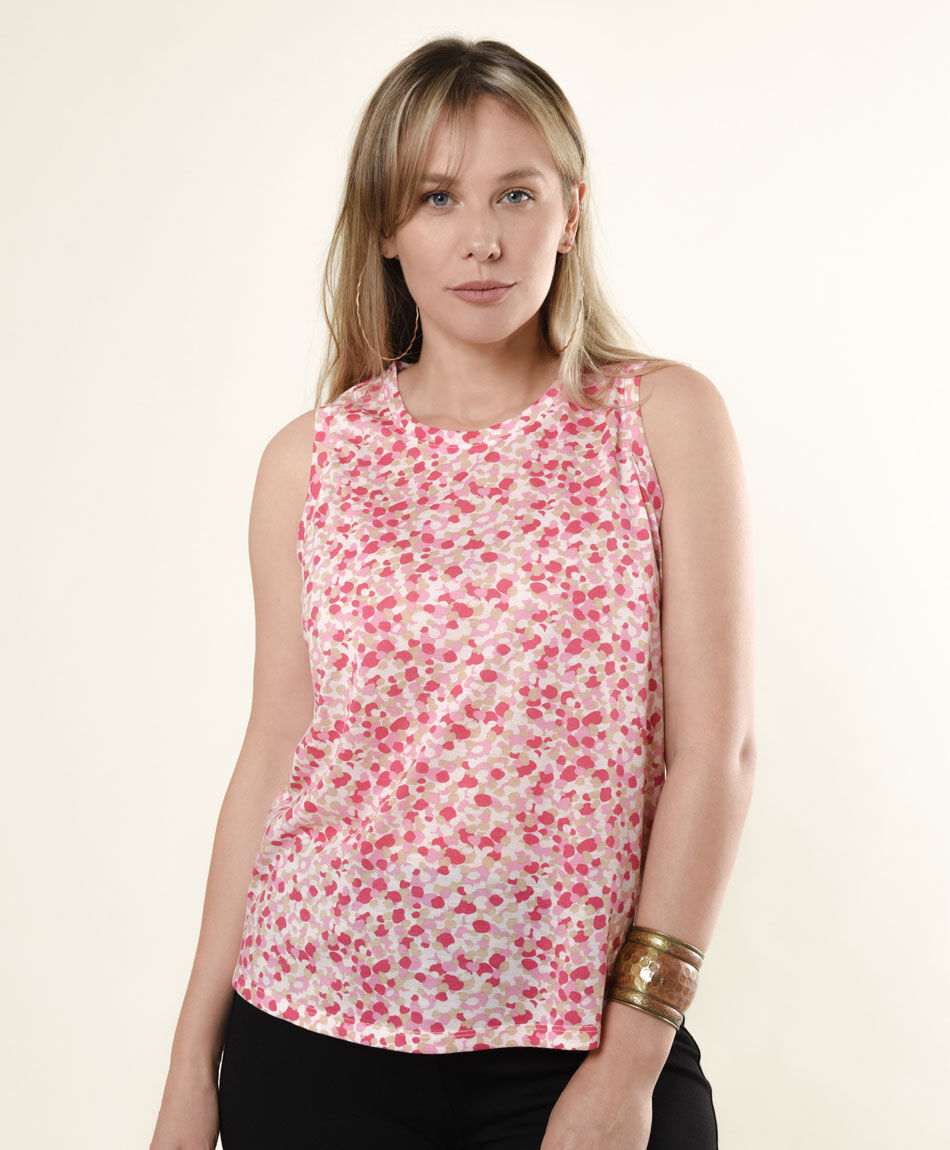 Polera mujer estampada sin mangas