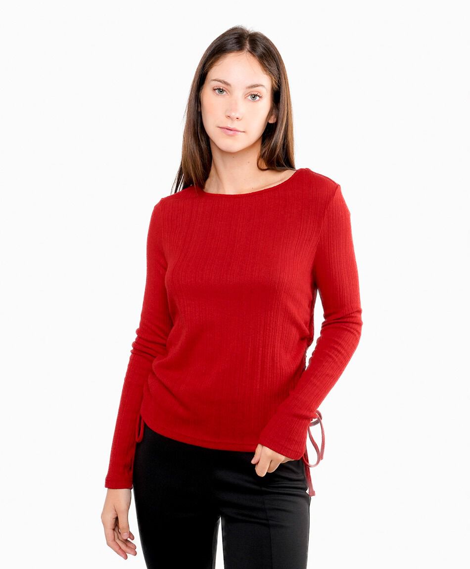 Polera mujer lisa amarre rojo