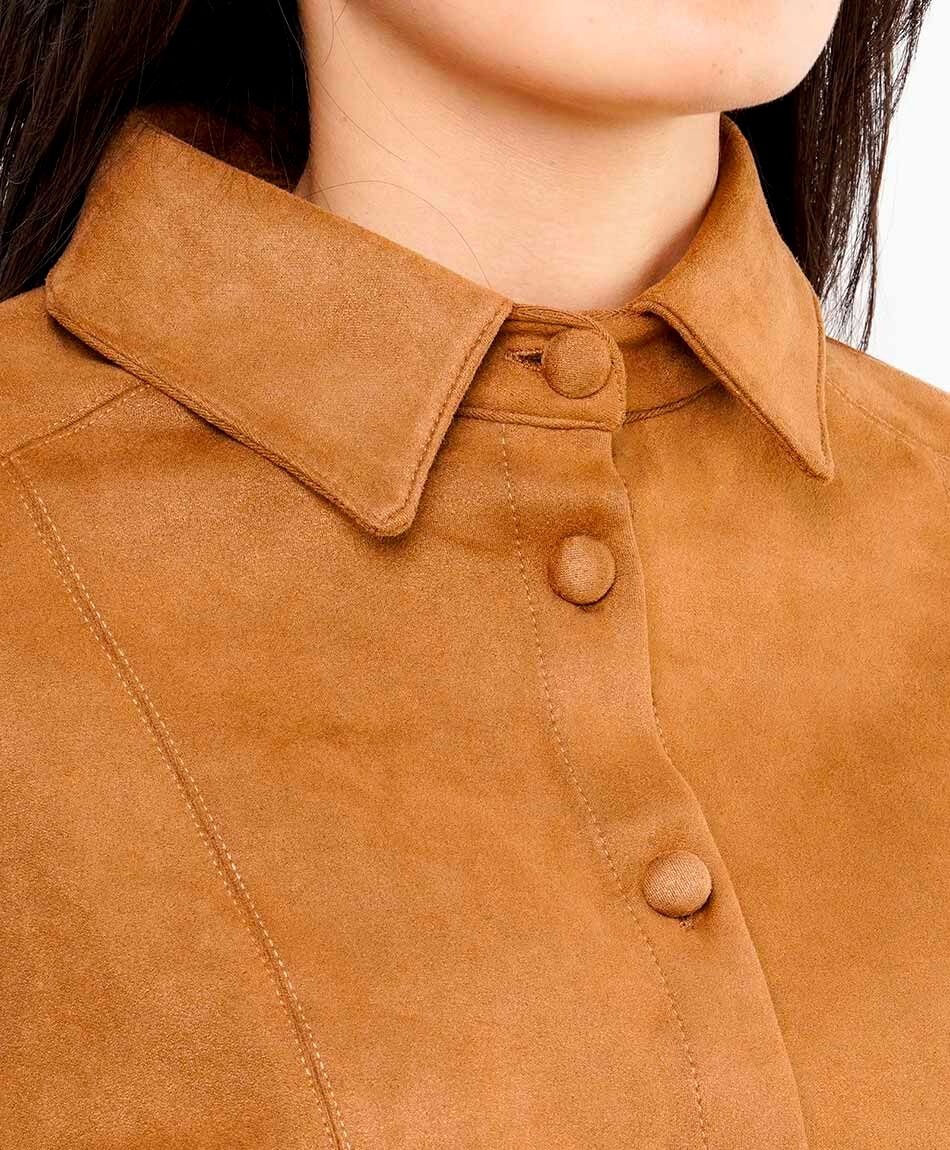 Chaqueta mujer lazo acinturado caf&eacute;