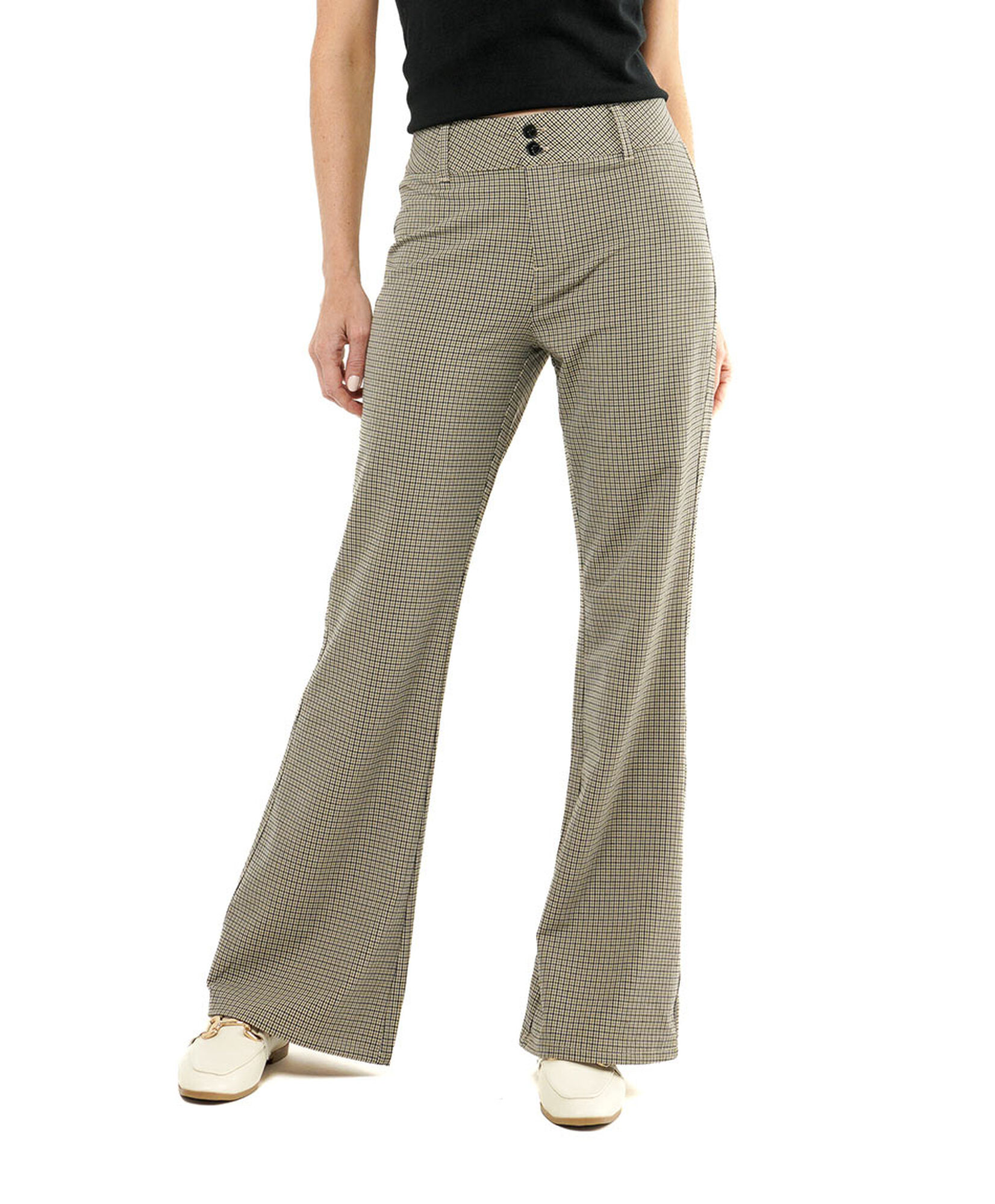Pantalón mujer cuadrillé flare Pantalón mujer cuadrillé flare