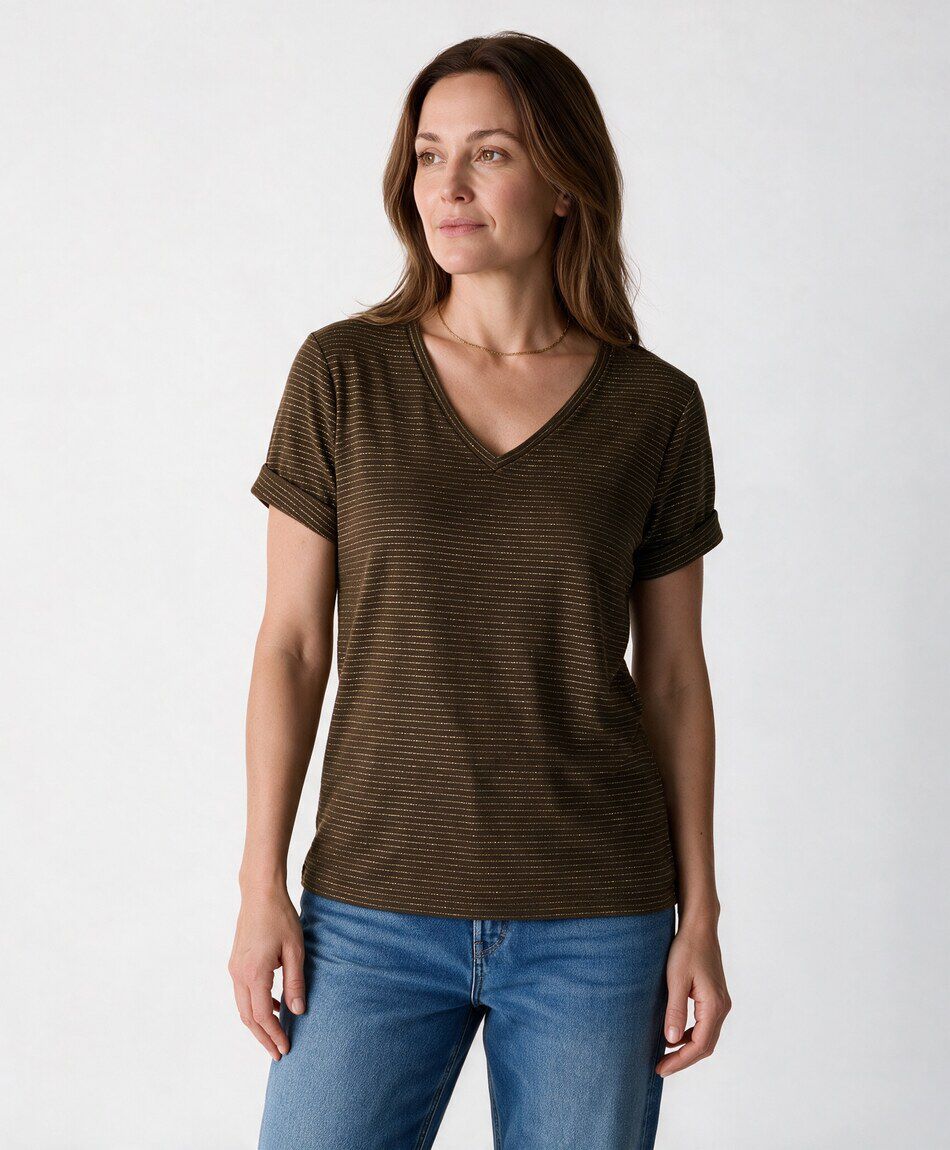 Polera mujer rayas doradas