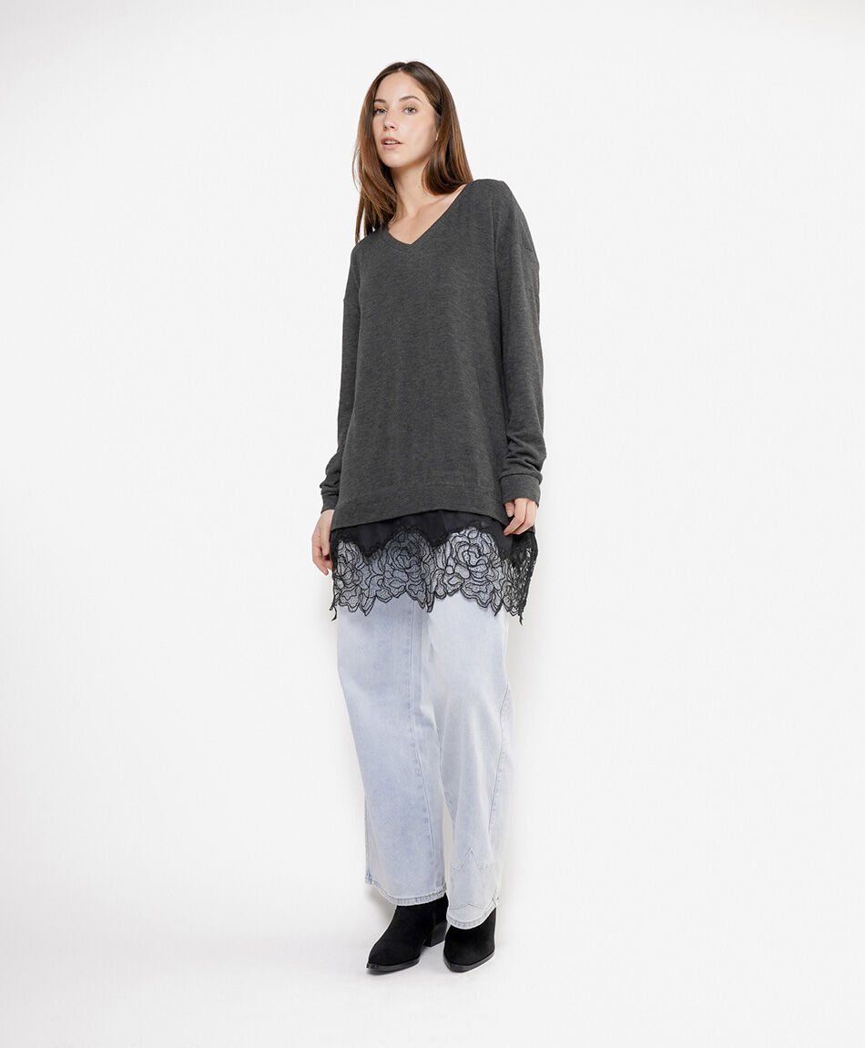 Sweater mujer basta encaje gris