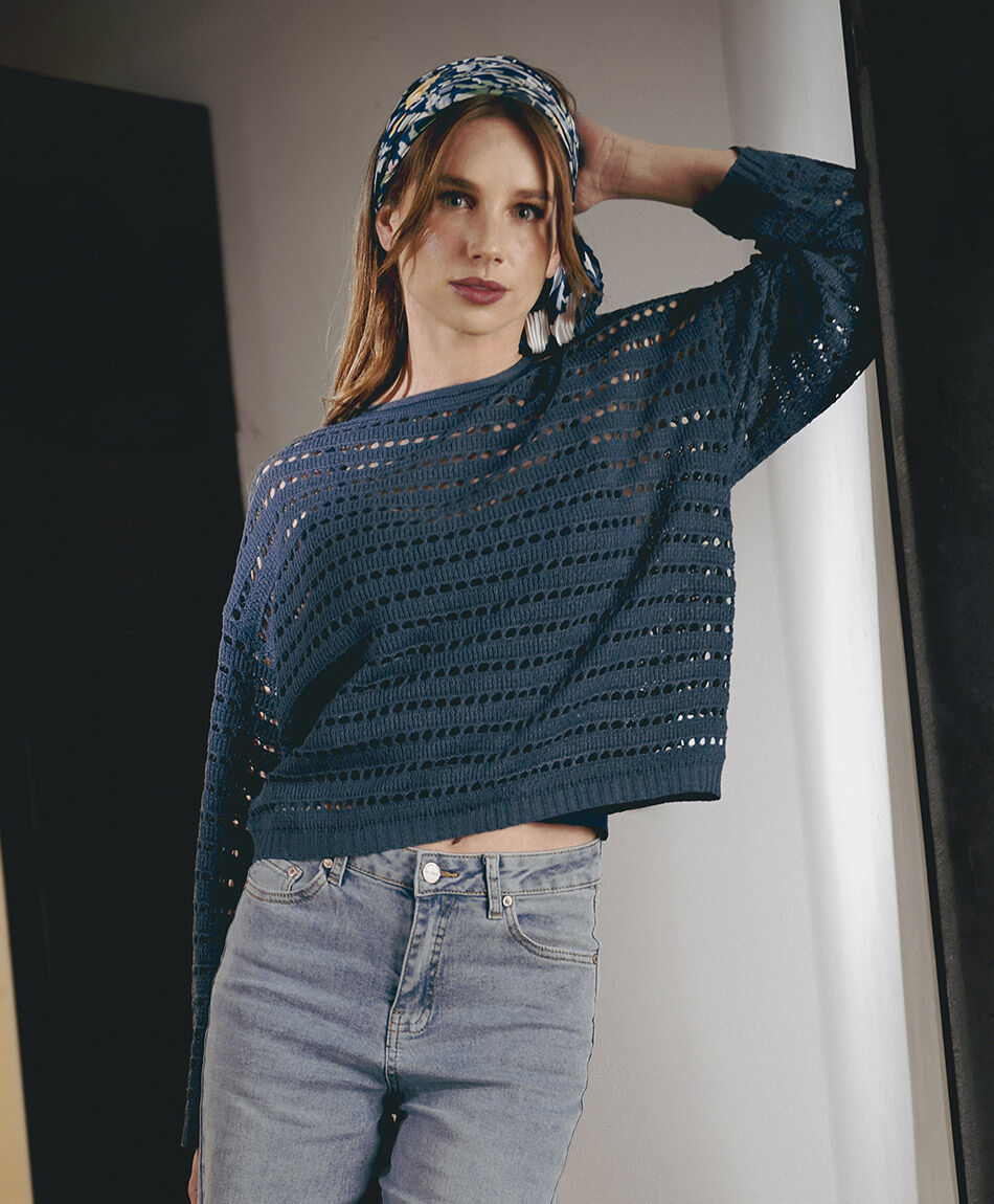 Sweater mujer calado azul