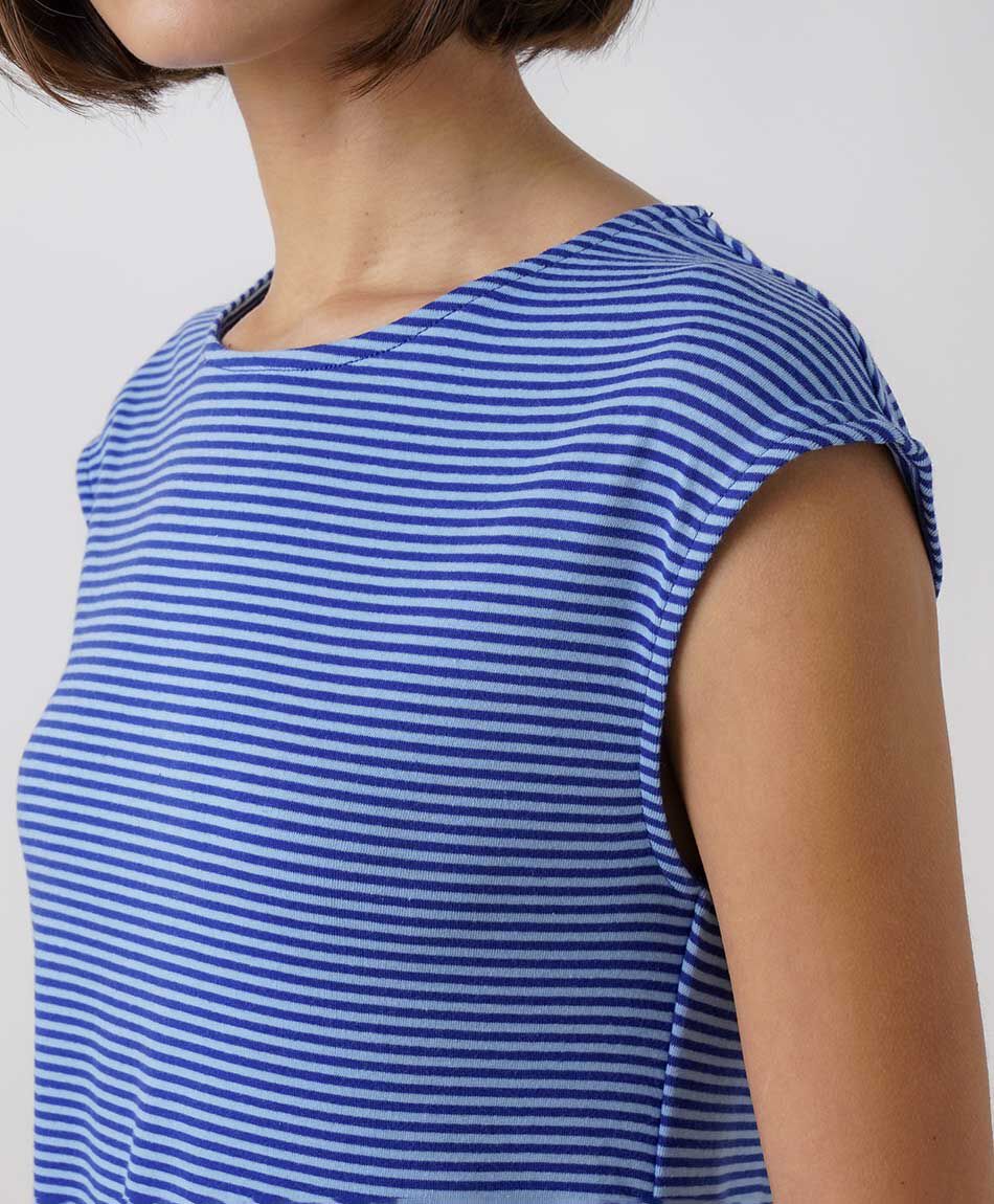 Polera mujer listada manga mini azul