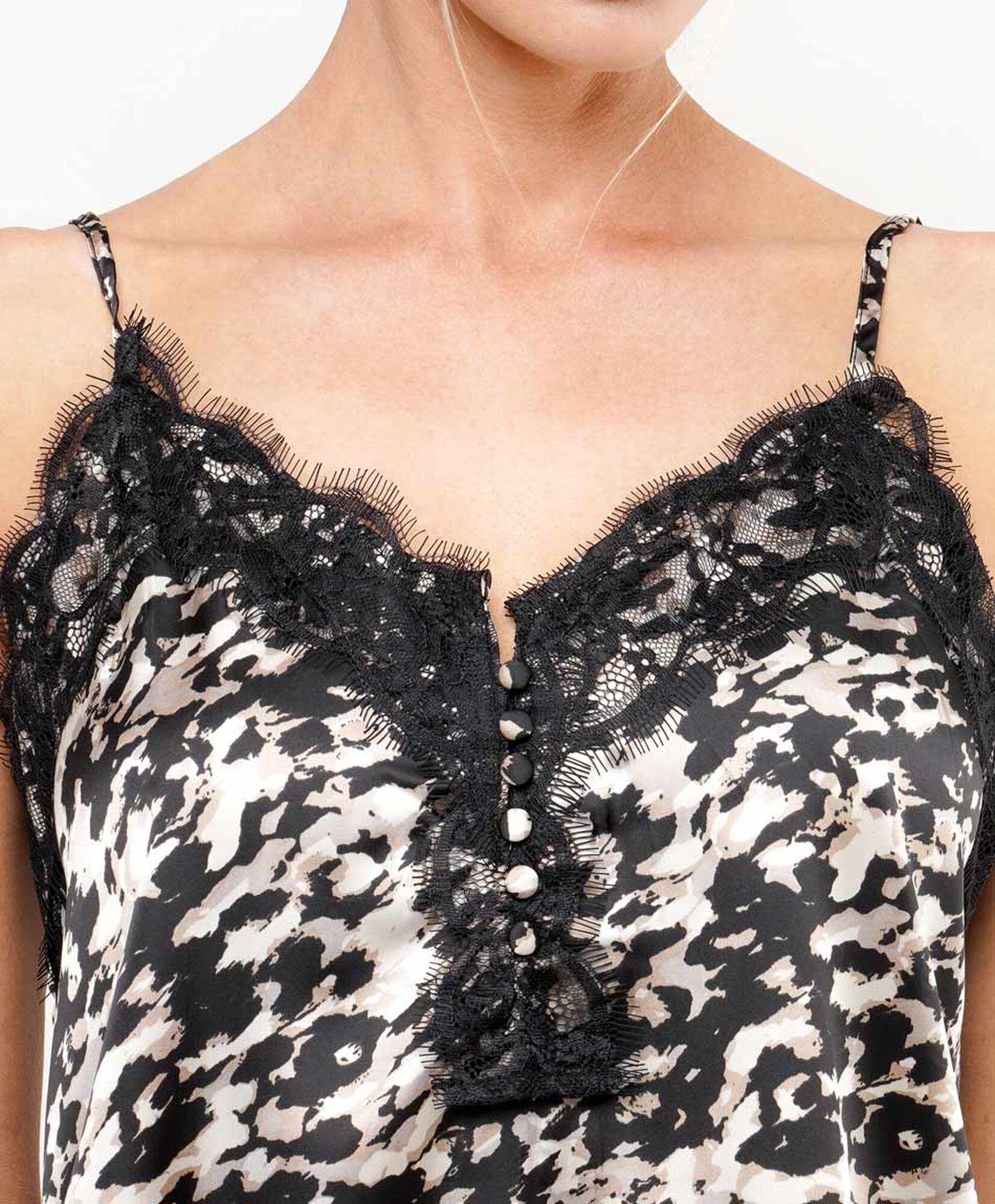 Polera mujer top animal print encaje Polera mujer top animal print encaje