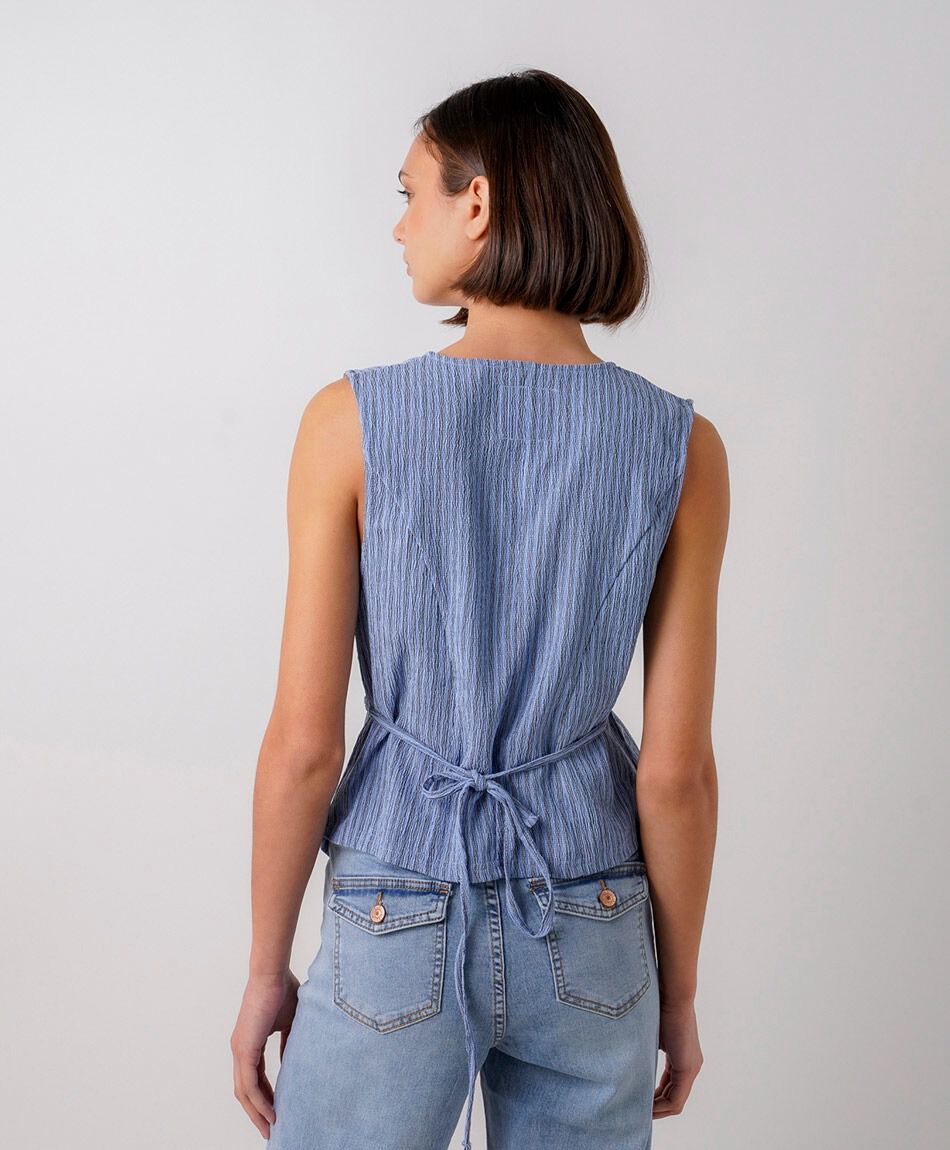 Blusa mujer listas azul cruzada