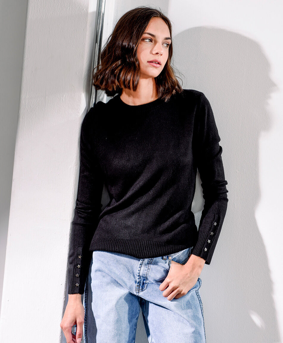 Sweater mujer cl&aacute;sic liso negro
