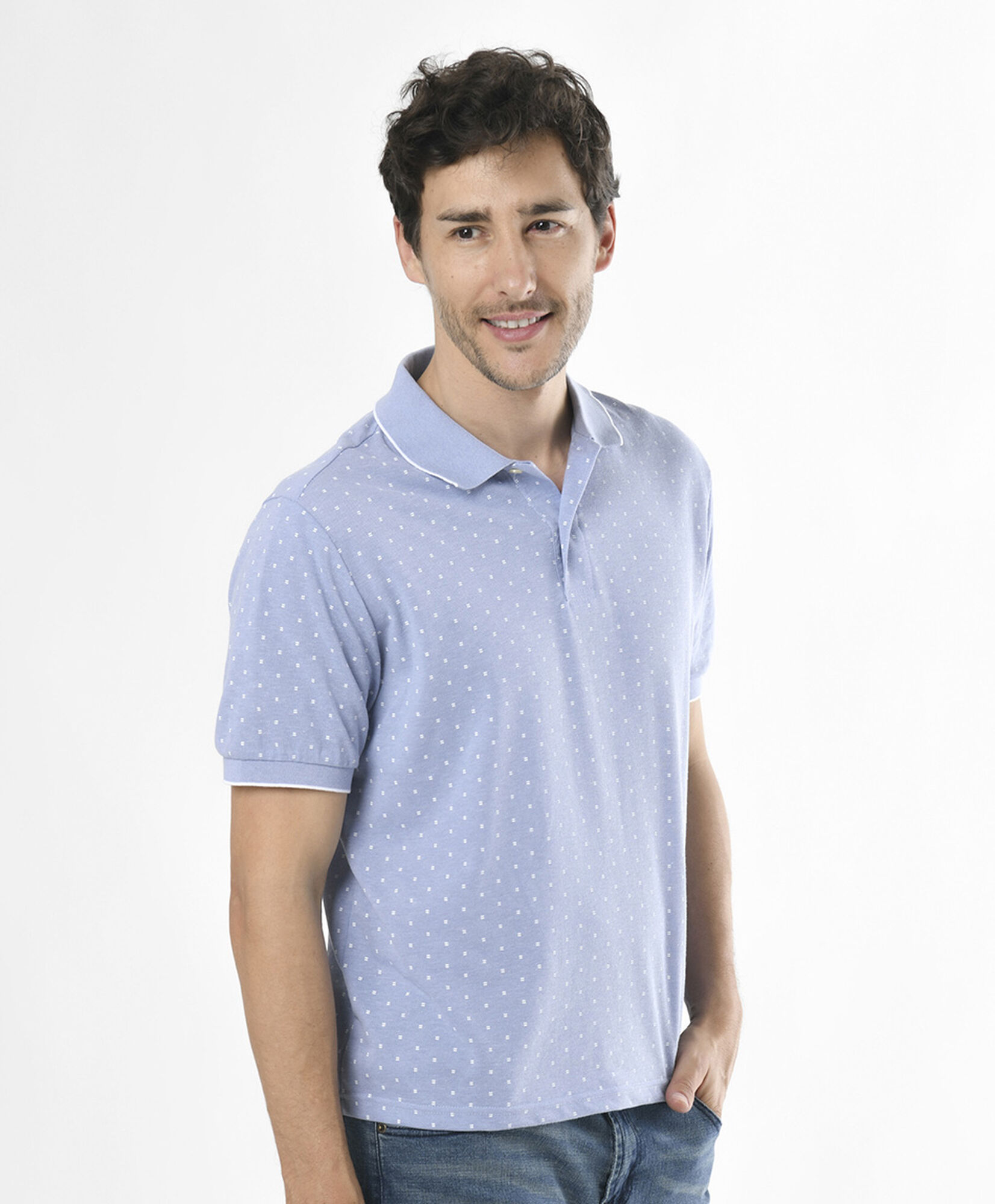 Polera hombre mini líneas cuello piqué Polera hombre mini líneas cuello piqué