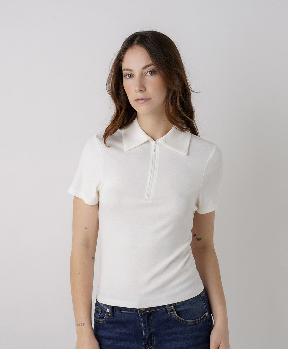 Polera mujer polo cierre