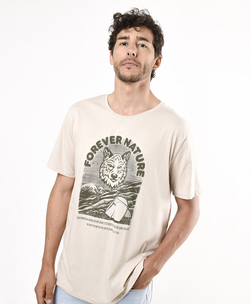 Polera hombre estampado lobo