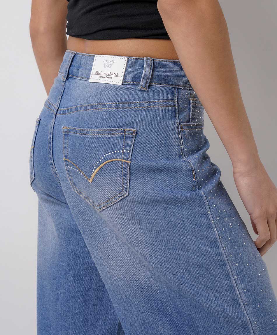 Jeans mujer wide leg brillos superior