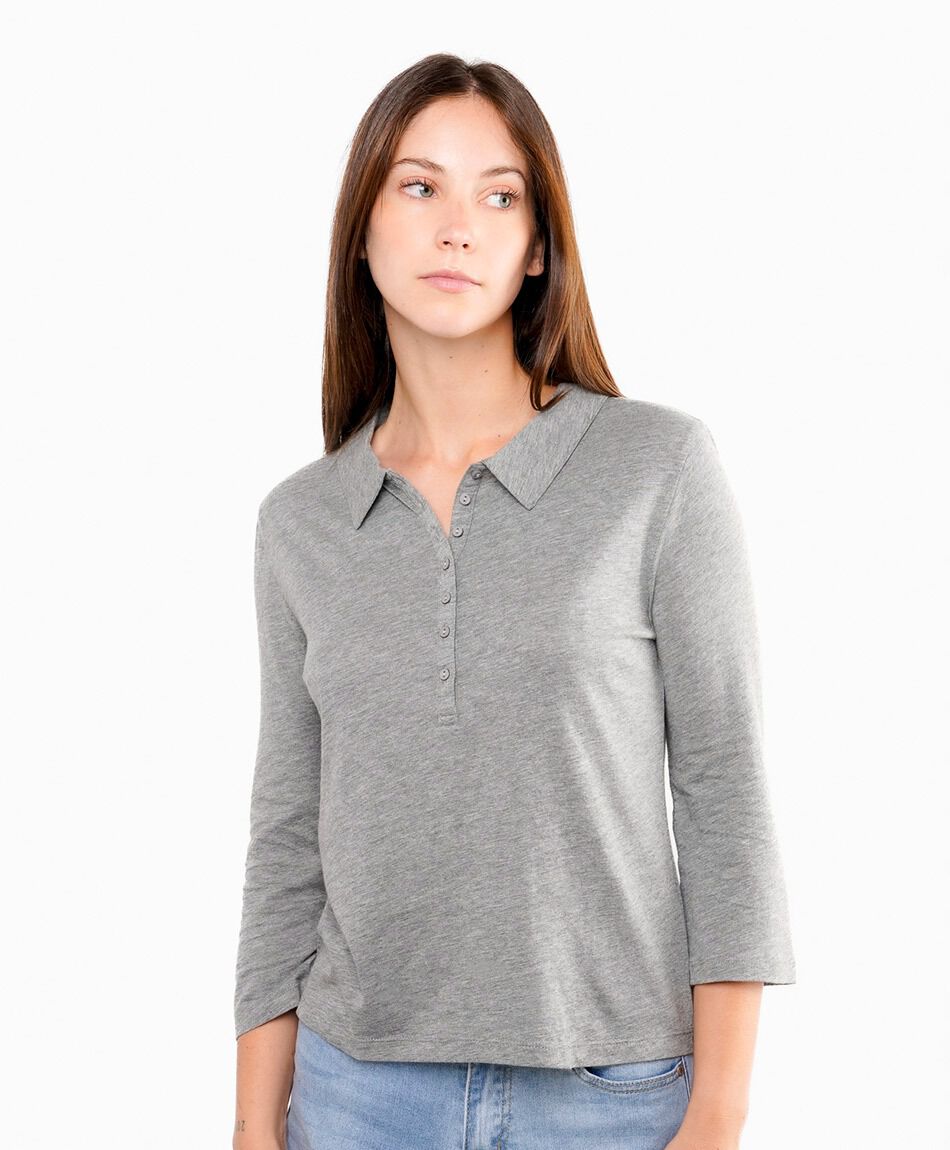 Polera mujer cuello polo grey