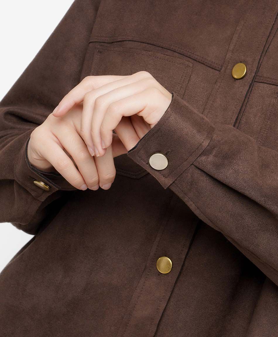 Chaqueta mujer suede botones caf&eacute;