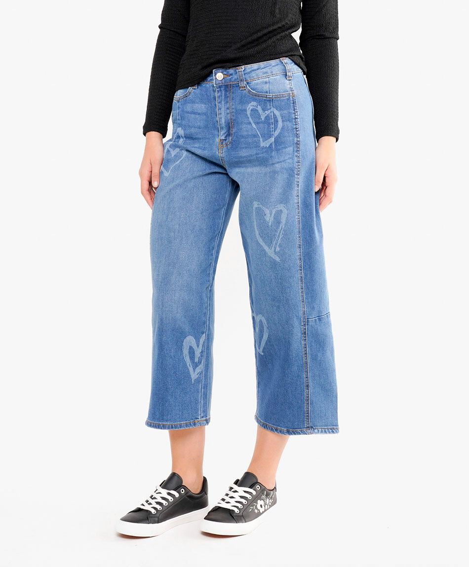 Jeans mujer wide leg corazones