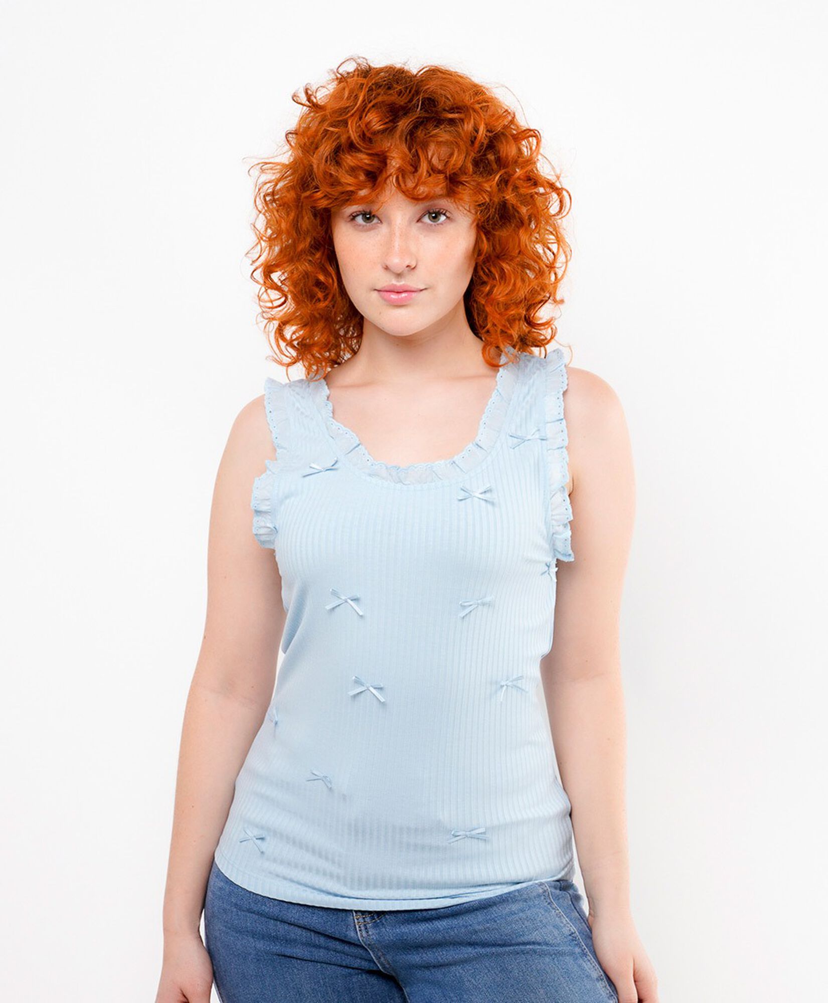 Polera mujer cintas encaje azul Polera mujer cintas encaje azul