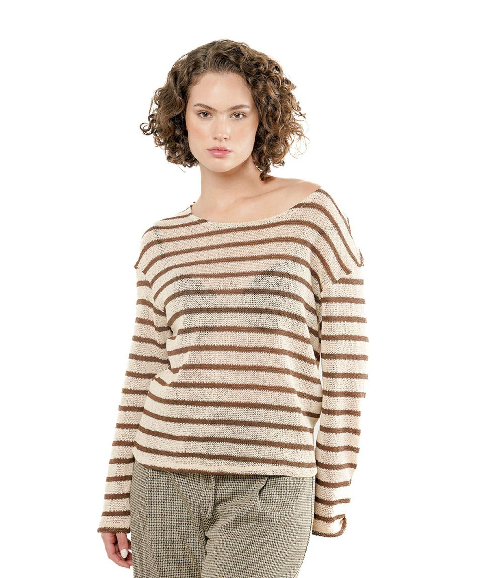 Polera mujer líneas café tejida Polera mujer líneas café tejida