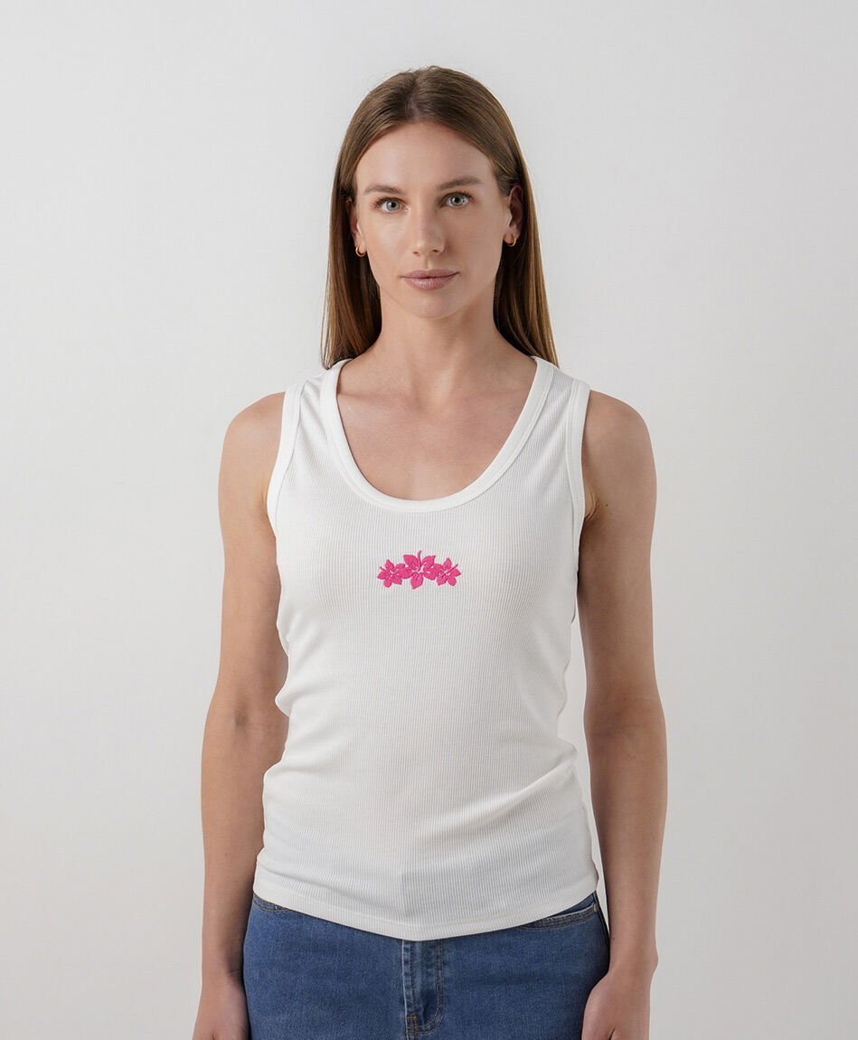 Polera mujer orqu&iacute;deas bordadas