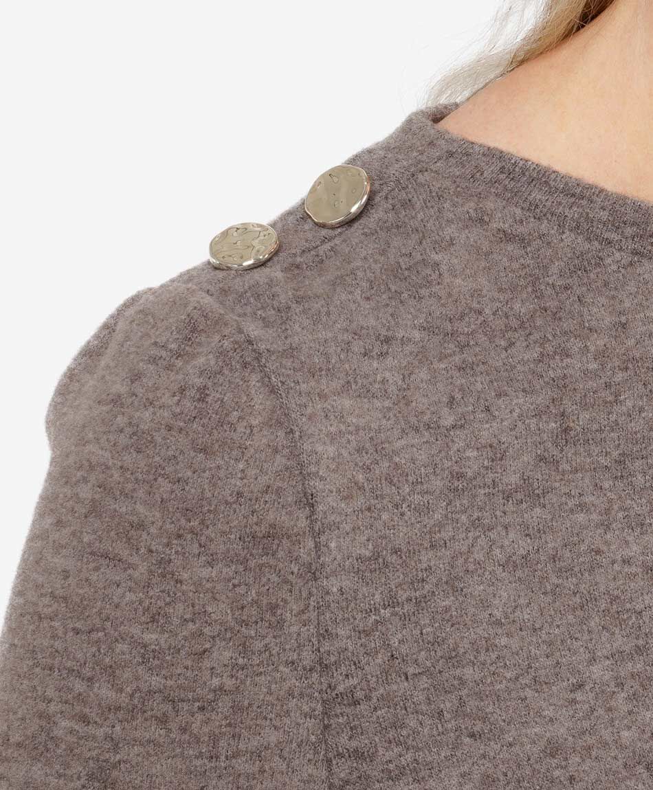 Polera mujer lanosa botones caf&eacute;