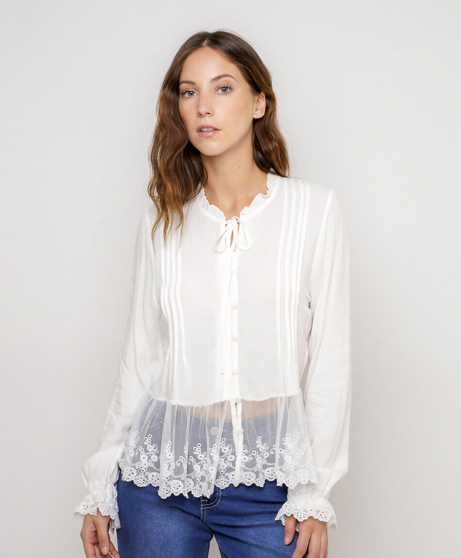 Blusa mujer soft encaje white