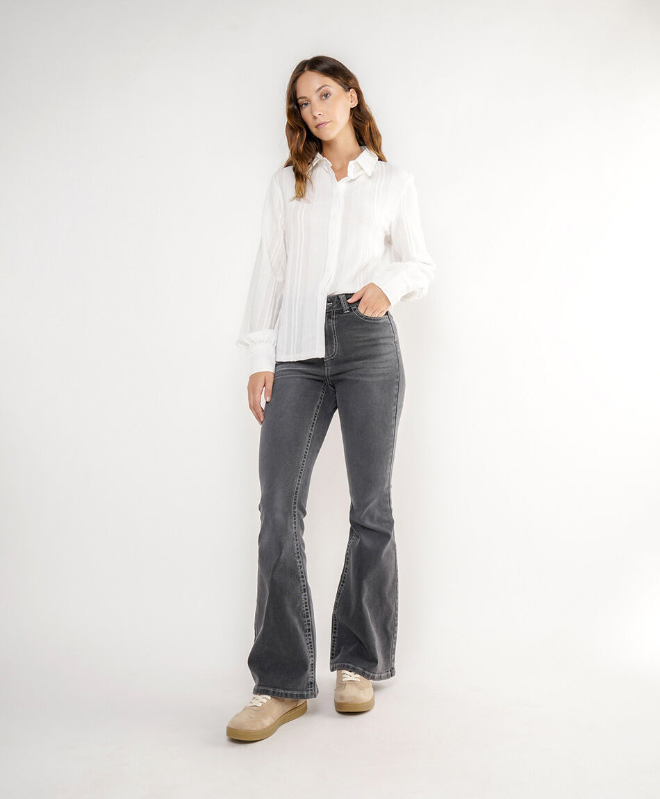 Jeans mujer flare  bordado doble