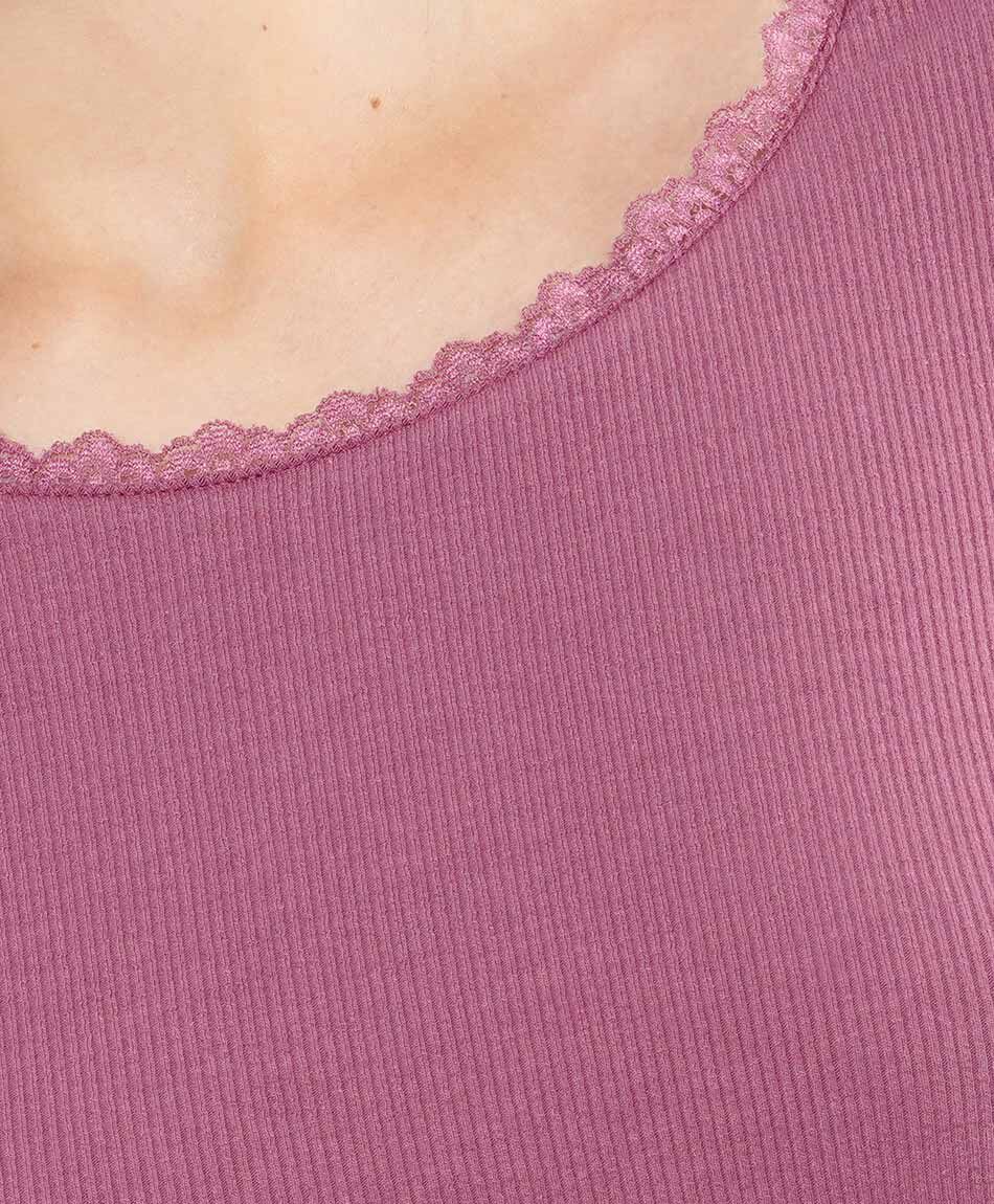 Polera mujer rib con encaje pink