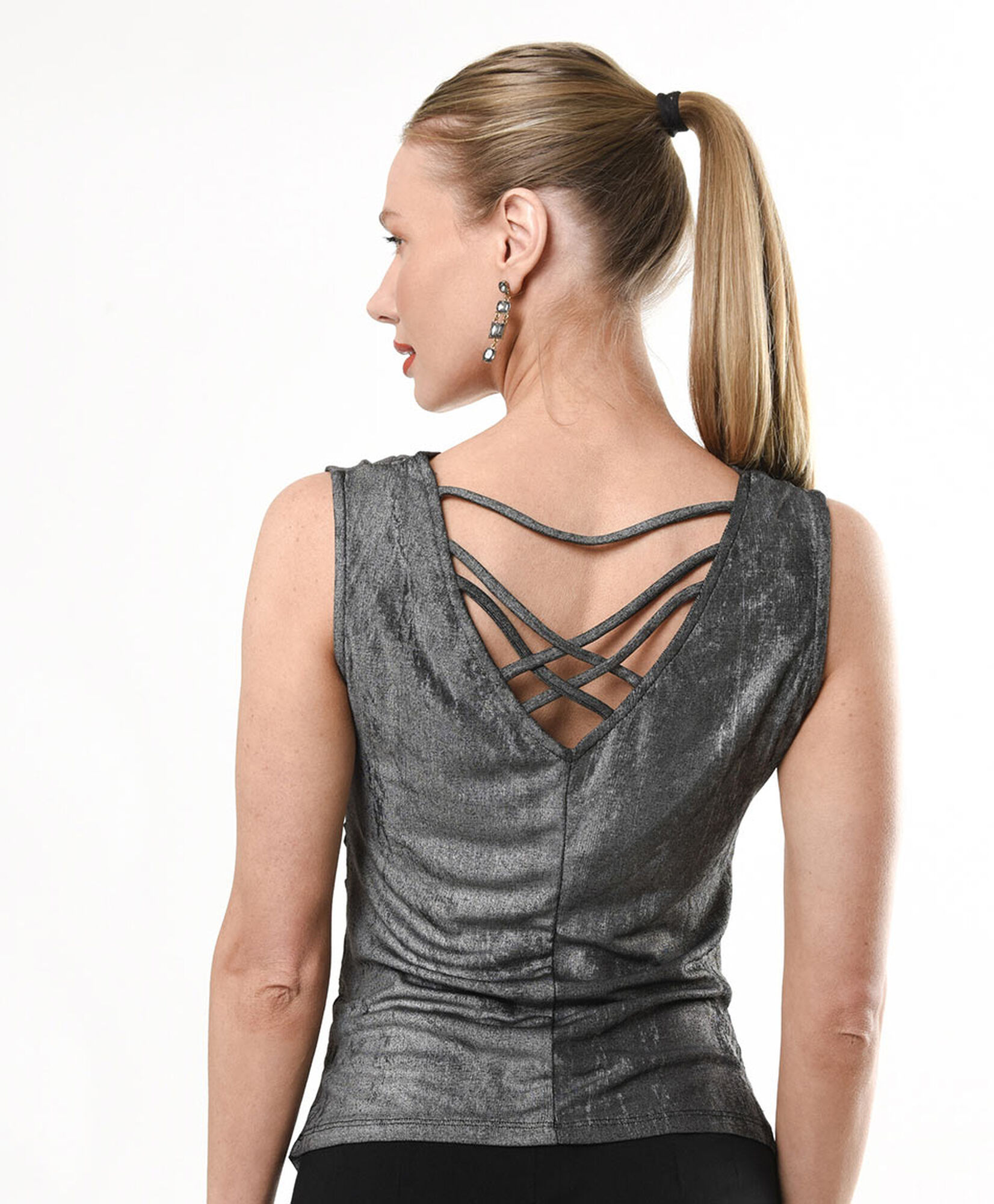 Polera mujer brillante cuello caído Polera mujer brillante cuello caído