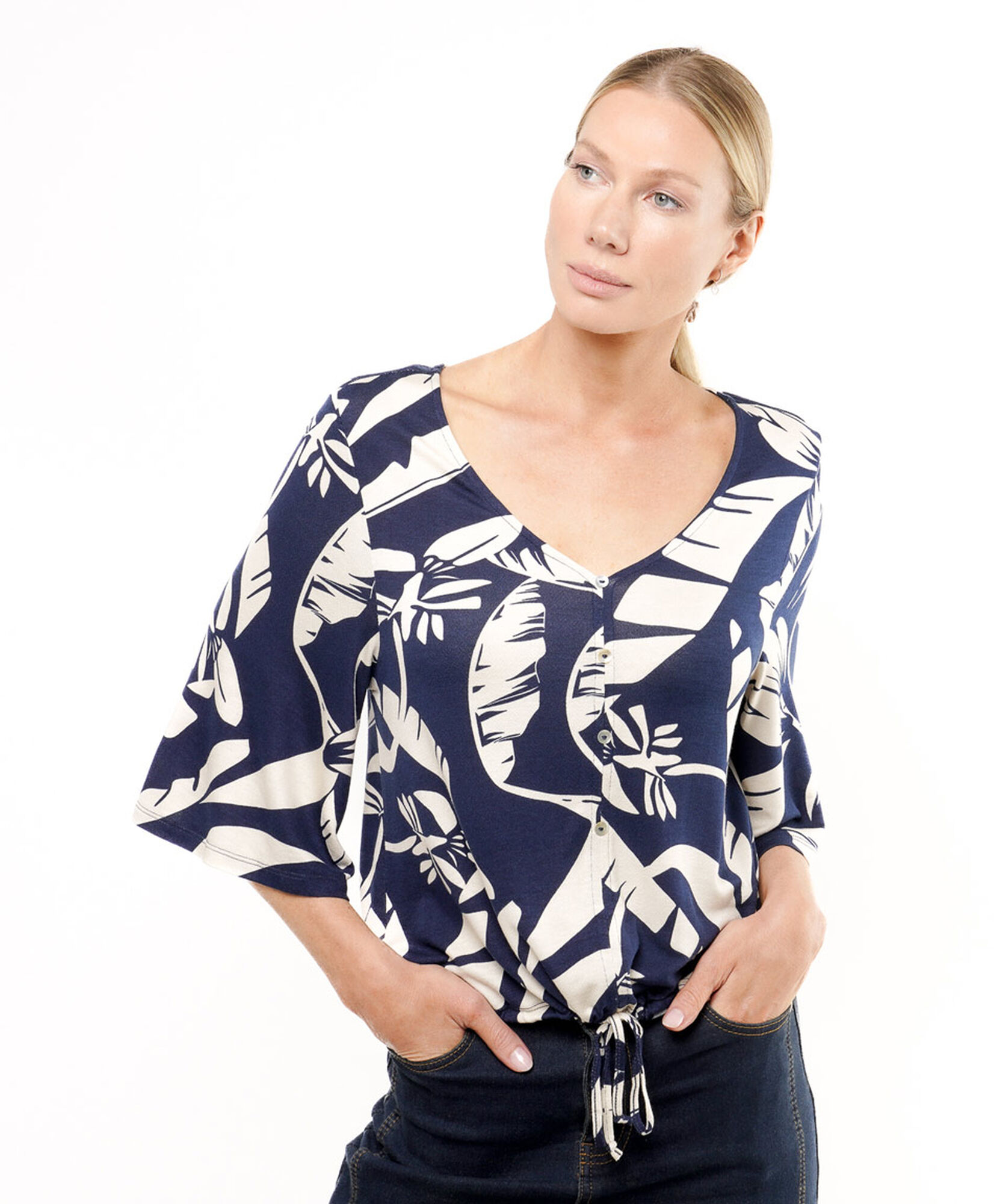 Polera mujer tropical botones Polera mujer tropical botones