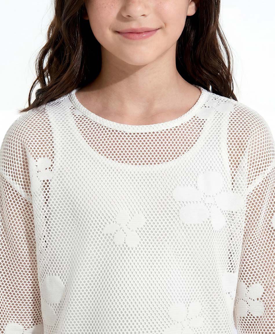 Polera ni&ntilde;a calada  flor blanca