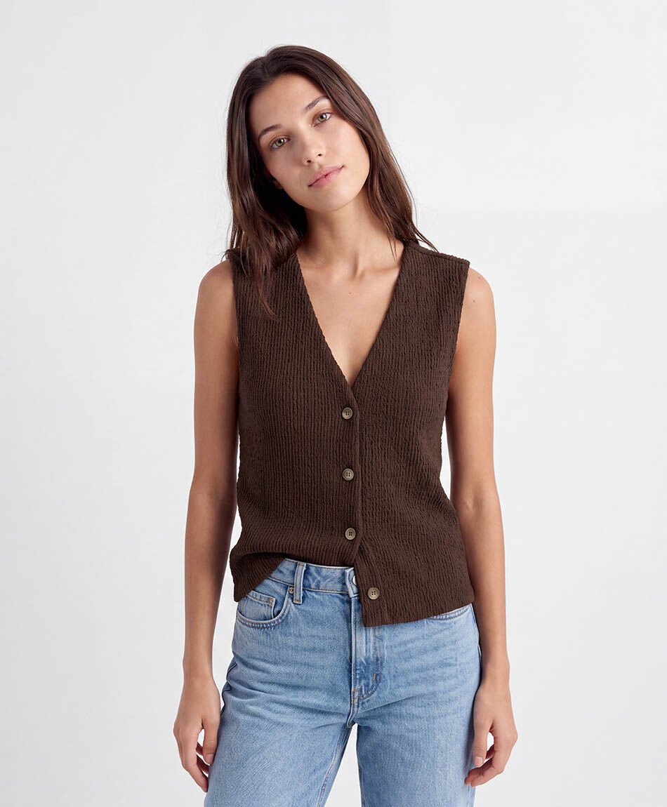 Polera mujer top botones vest