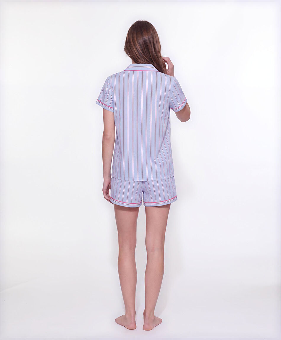Pijama mujer camisero rayas azul short