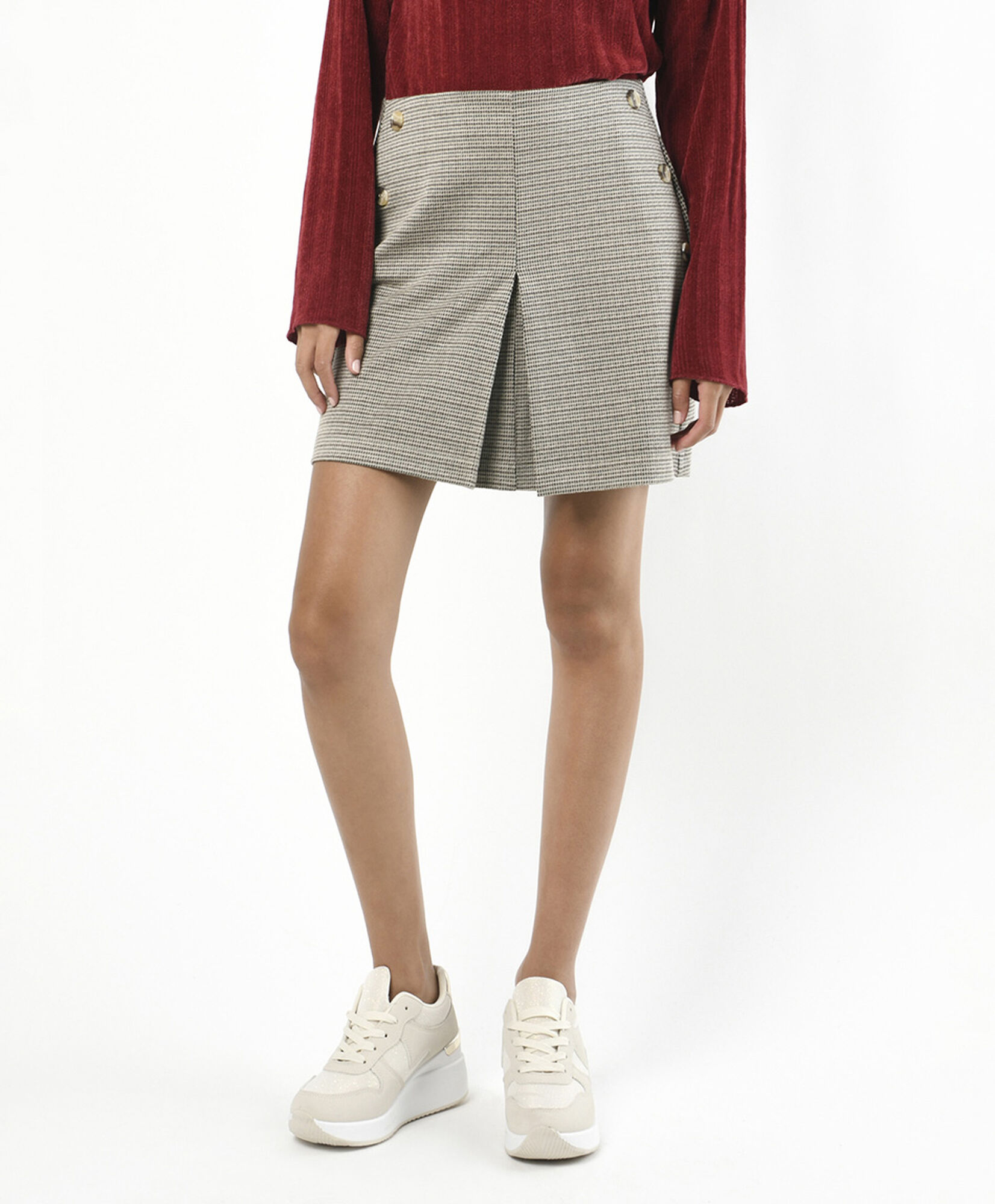 Mini falda mujer pied de poule botones Mini falda mujer pied de poule botones