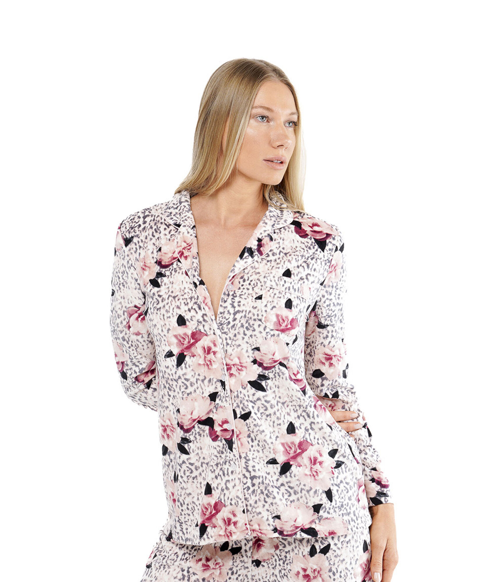 Pijama mujer polar camisero rosas Pijama mujer polar camisero rosas