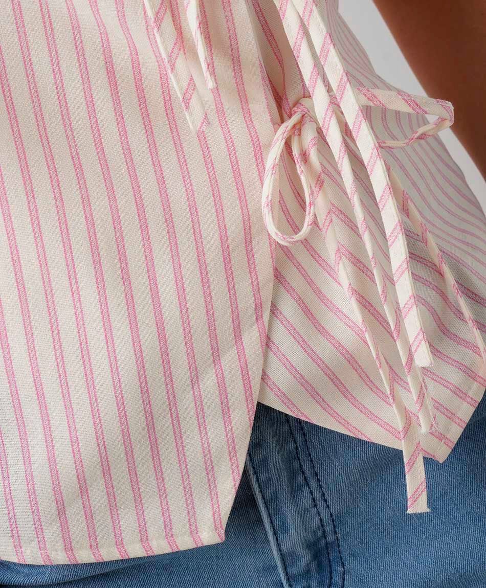 Blusa mujer rayas amarras lino