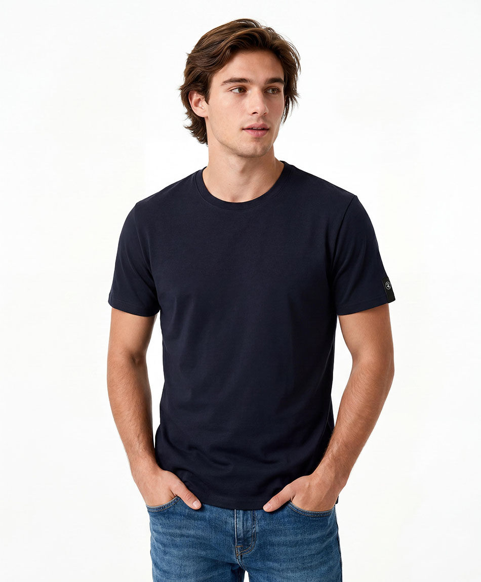 Polera hombre parche manga lisa