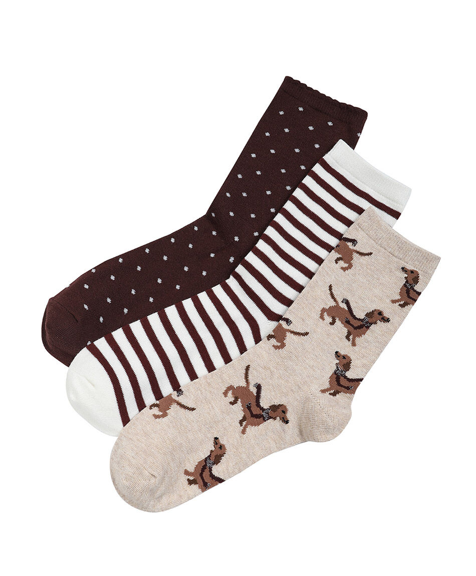 Pack 3 calcetines mujer medium brown