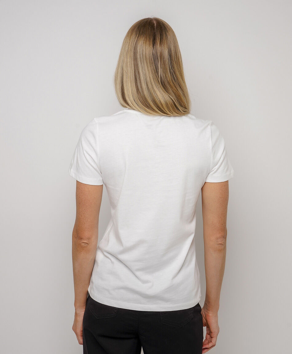 Polera mujer b&aacute;sica blanca cuello en v