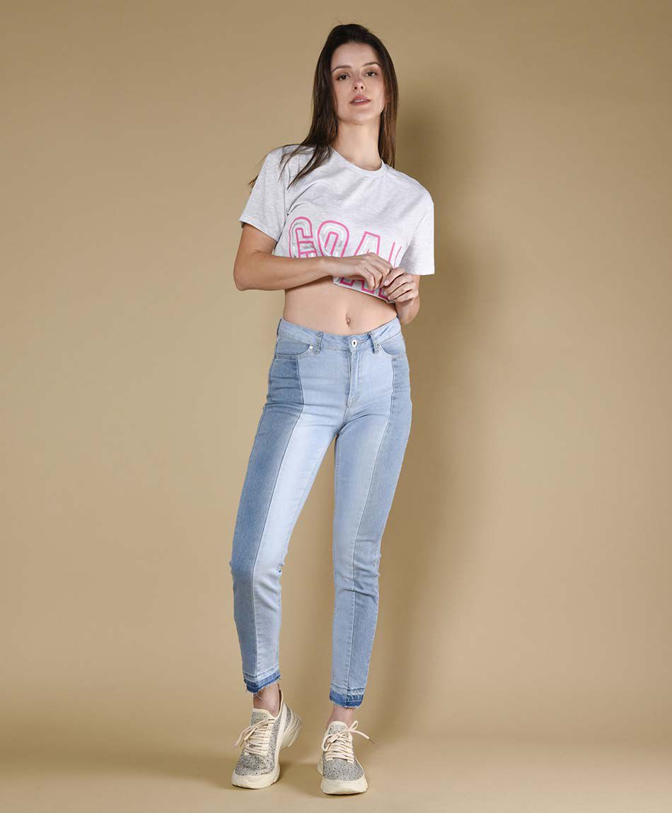 Jeans tiro alto bicolor