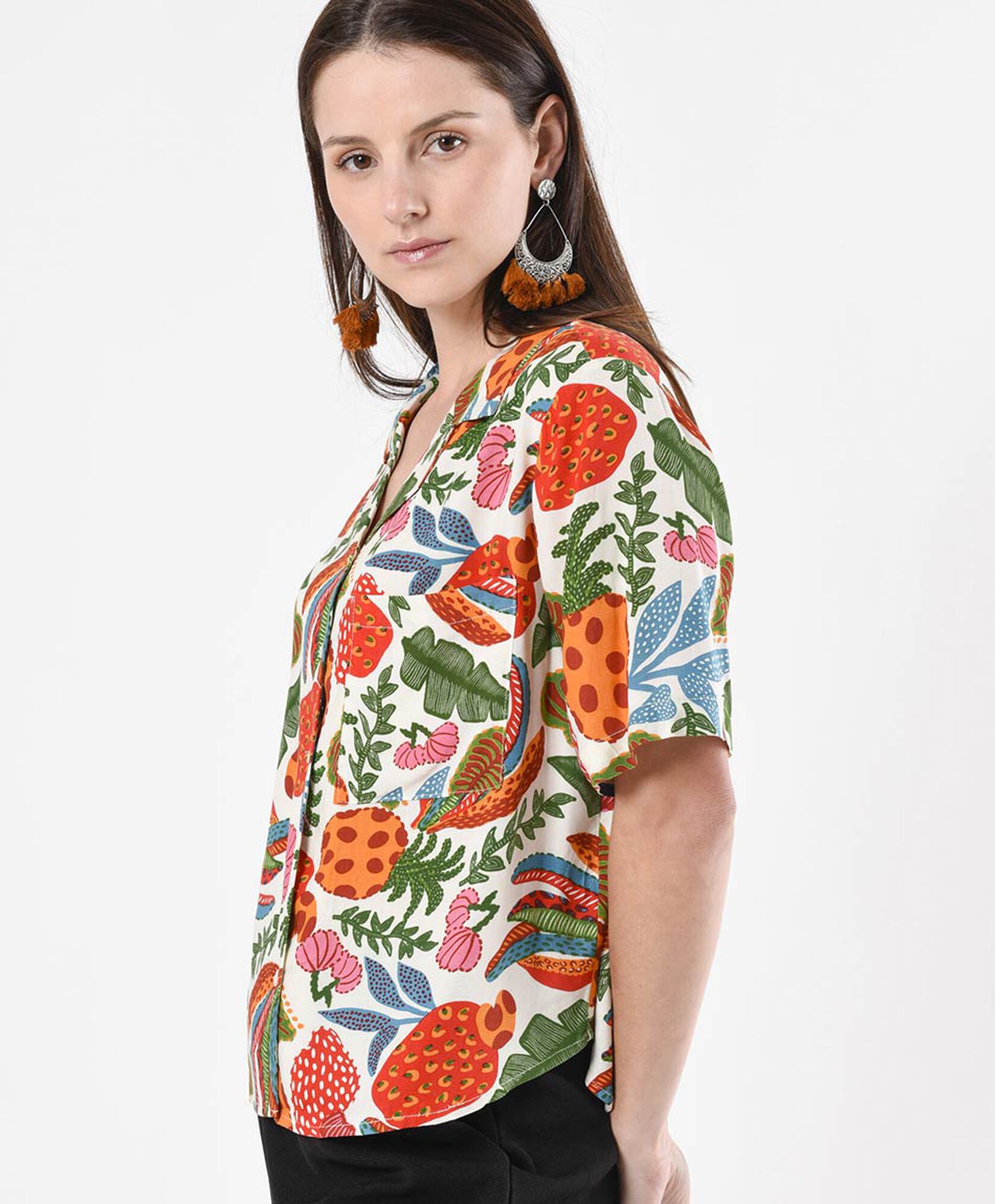 Blusa mujer tropical con bolsillo Blusa mujer tropical con bolsillo