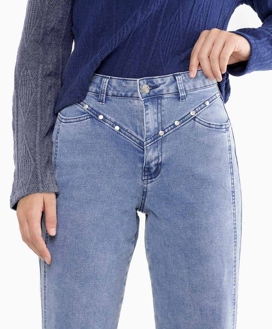 Jeans mujer wide leg tiro alto blue