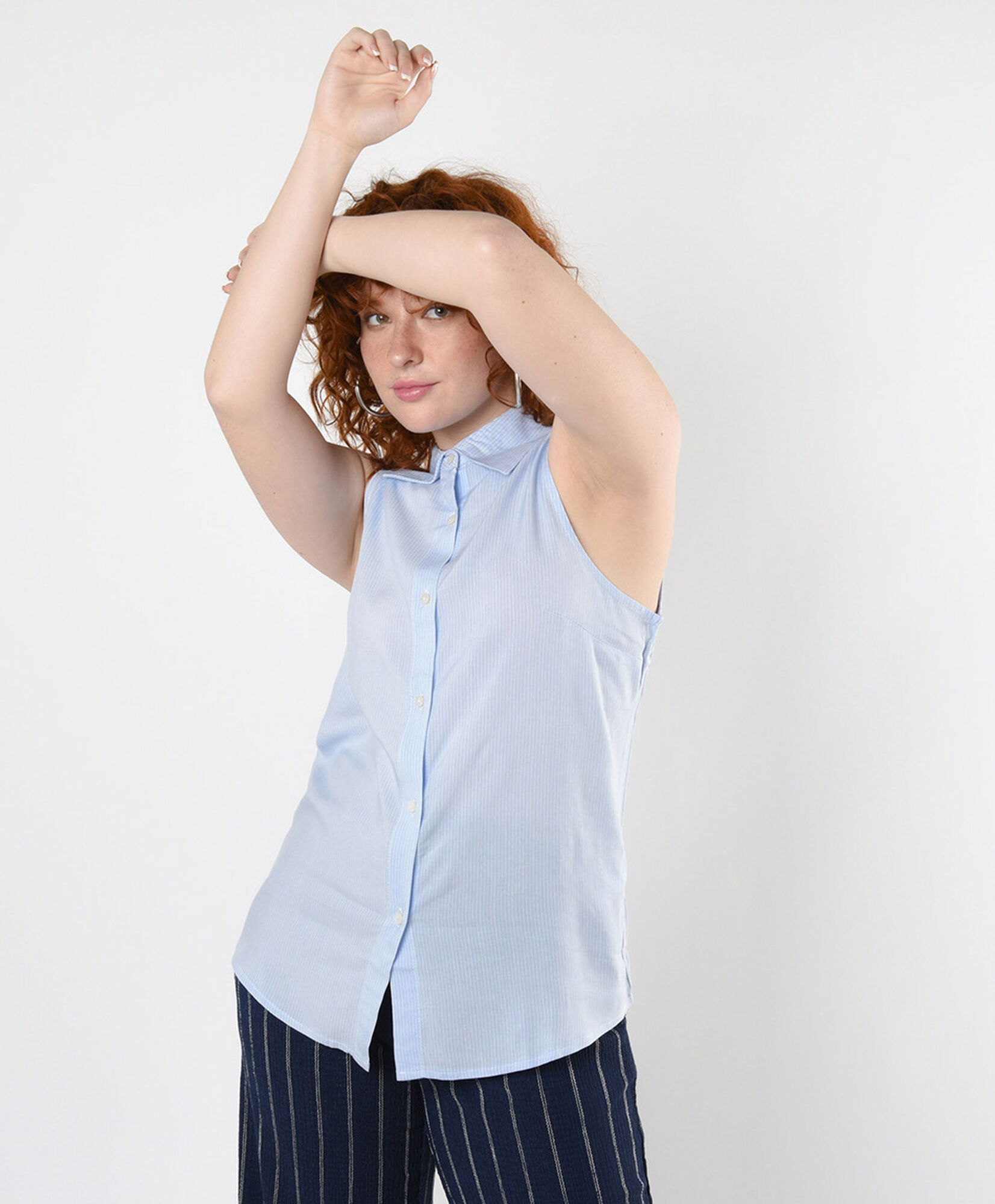 Blusa mujer celeste sin mangas Blusa mujer celeste sin mangas