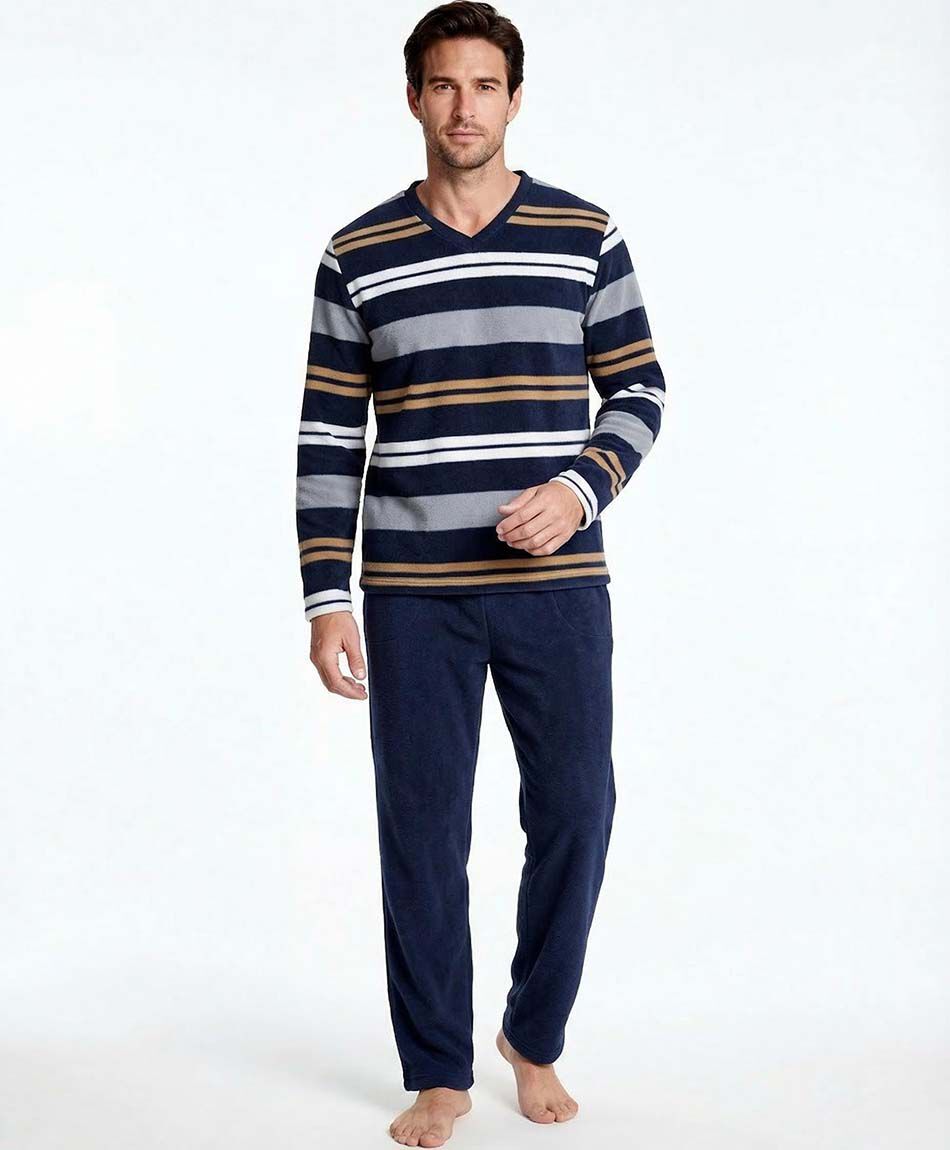 Pijama hombre polar l&iacute;neas colores