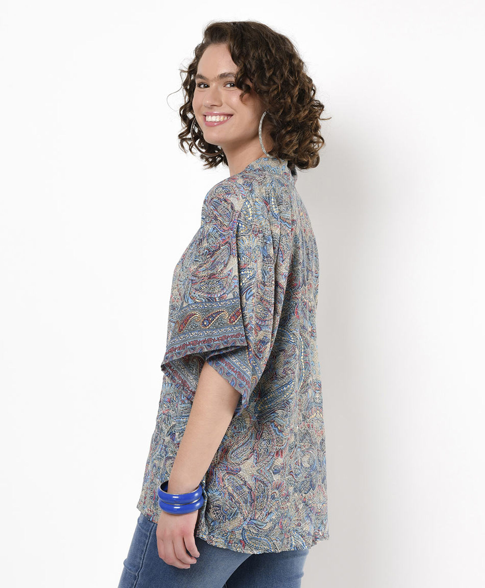 Kimono mujer estampado tricolor lazo Kimono mujer estampado tricolor lazo