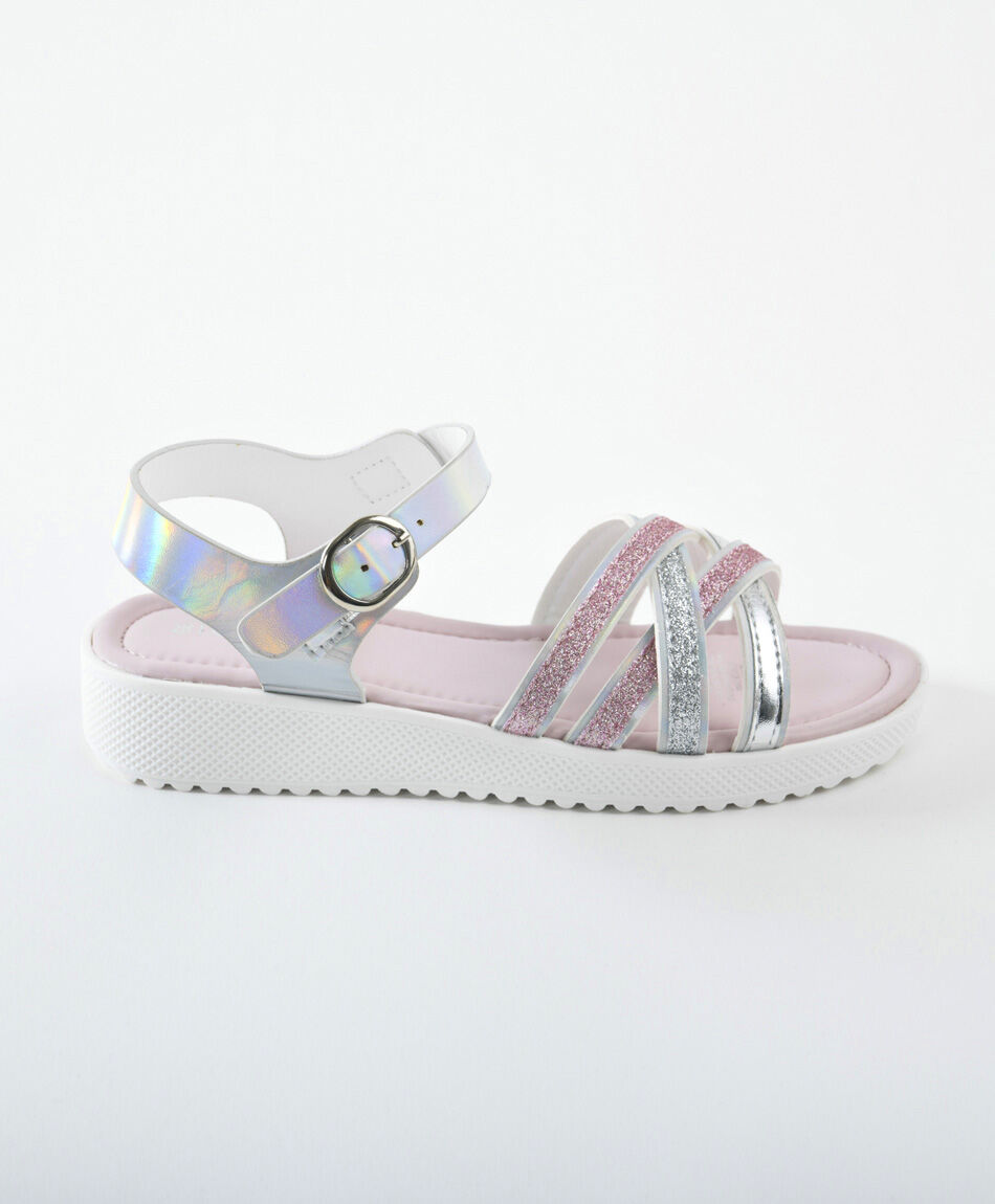 Sandalias niña iridiscente brillos