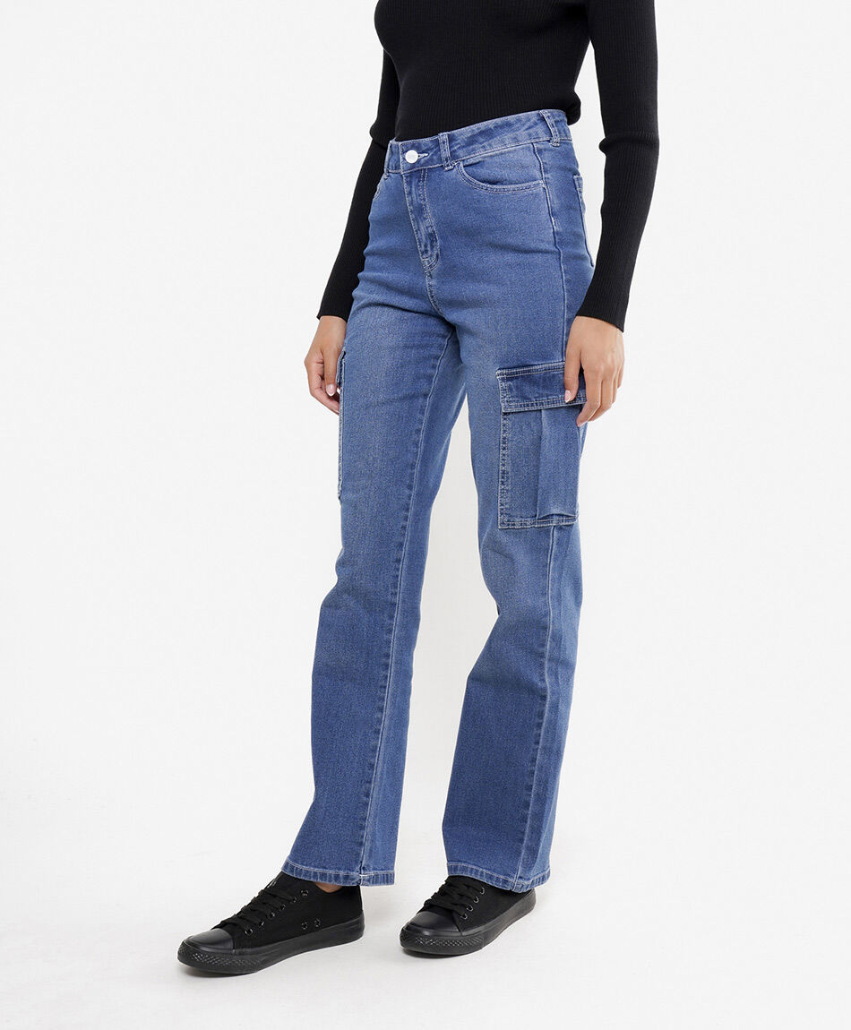 Jeans mujer bolsillos cargo