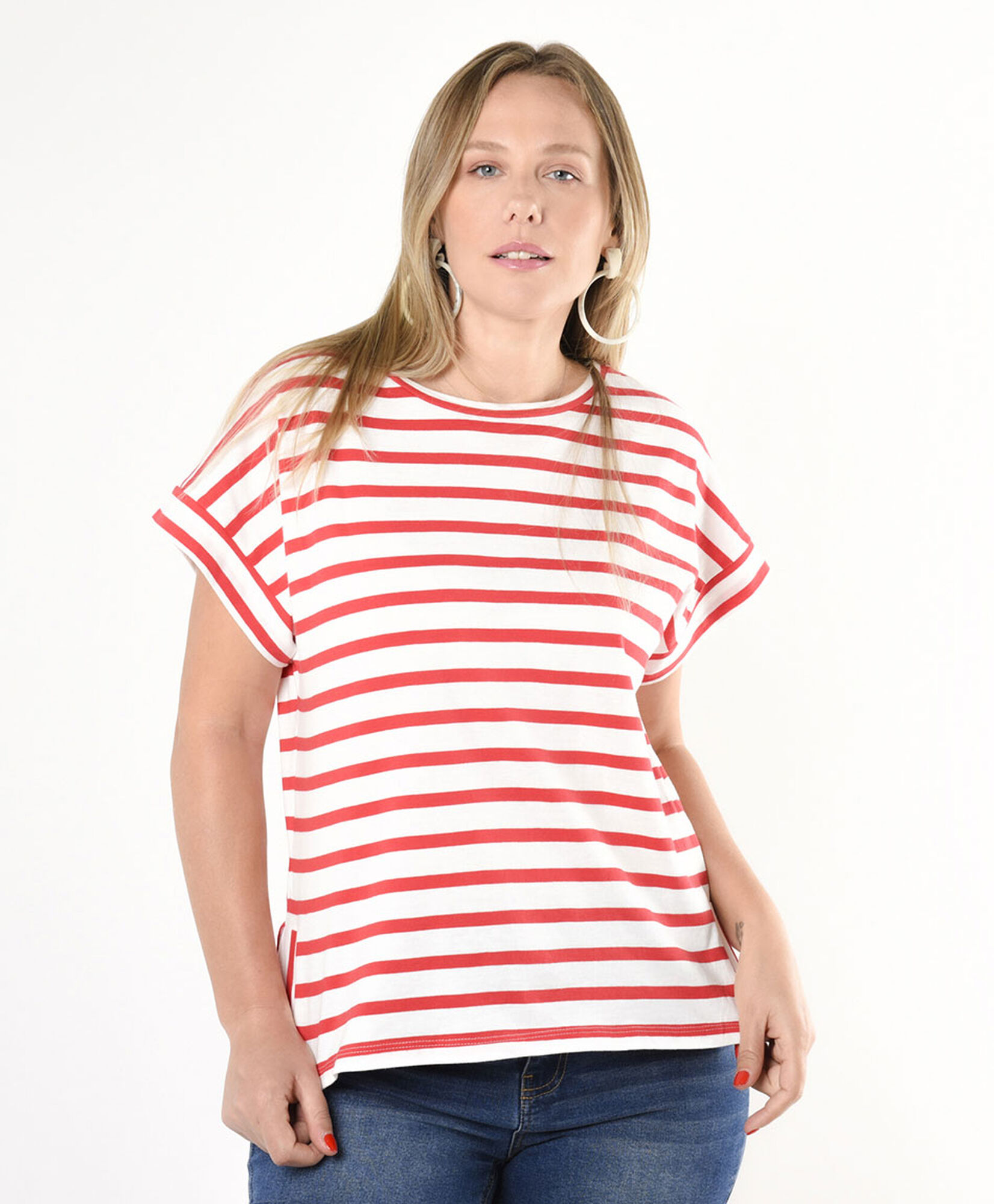 Polera mujer rayas rojas Polera mujer rayas rojas