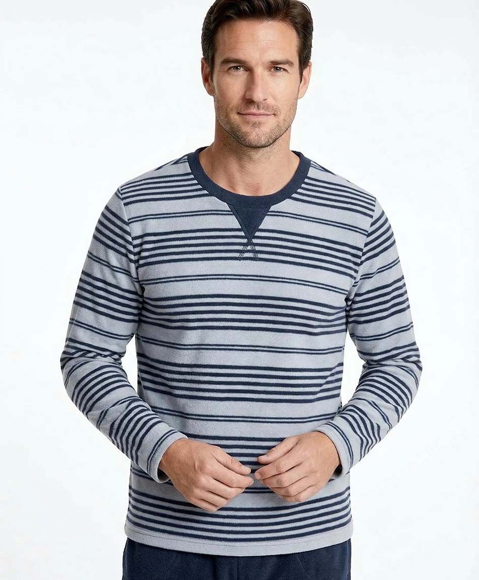 Pijama hombre polar l&iacute;neas gris