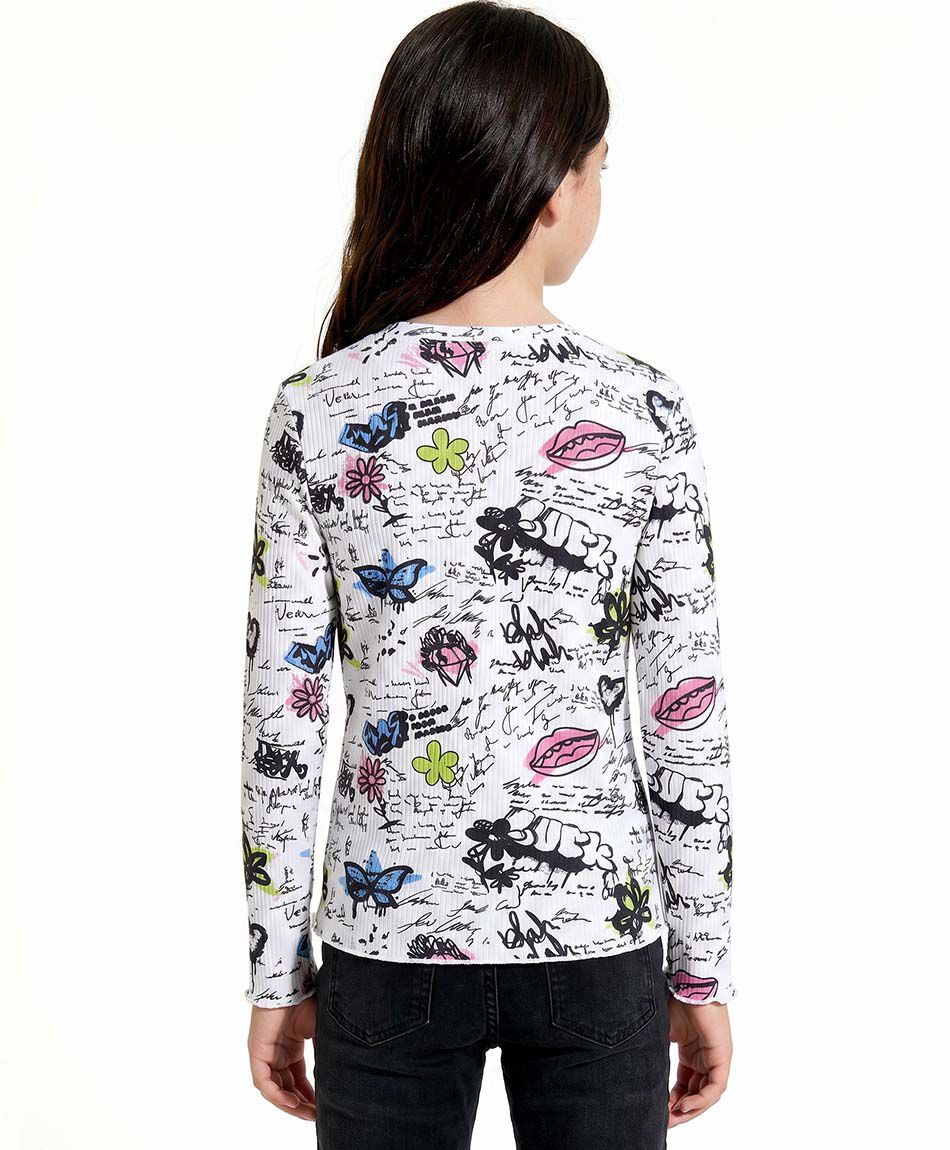 Polera ni&ntilde;a manga larga graffiti