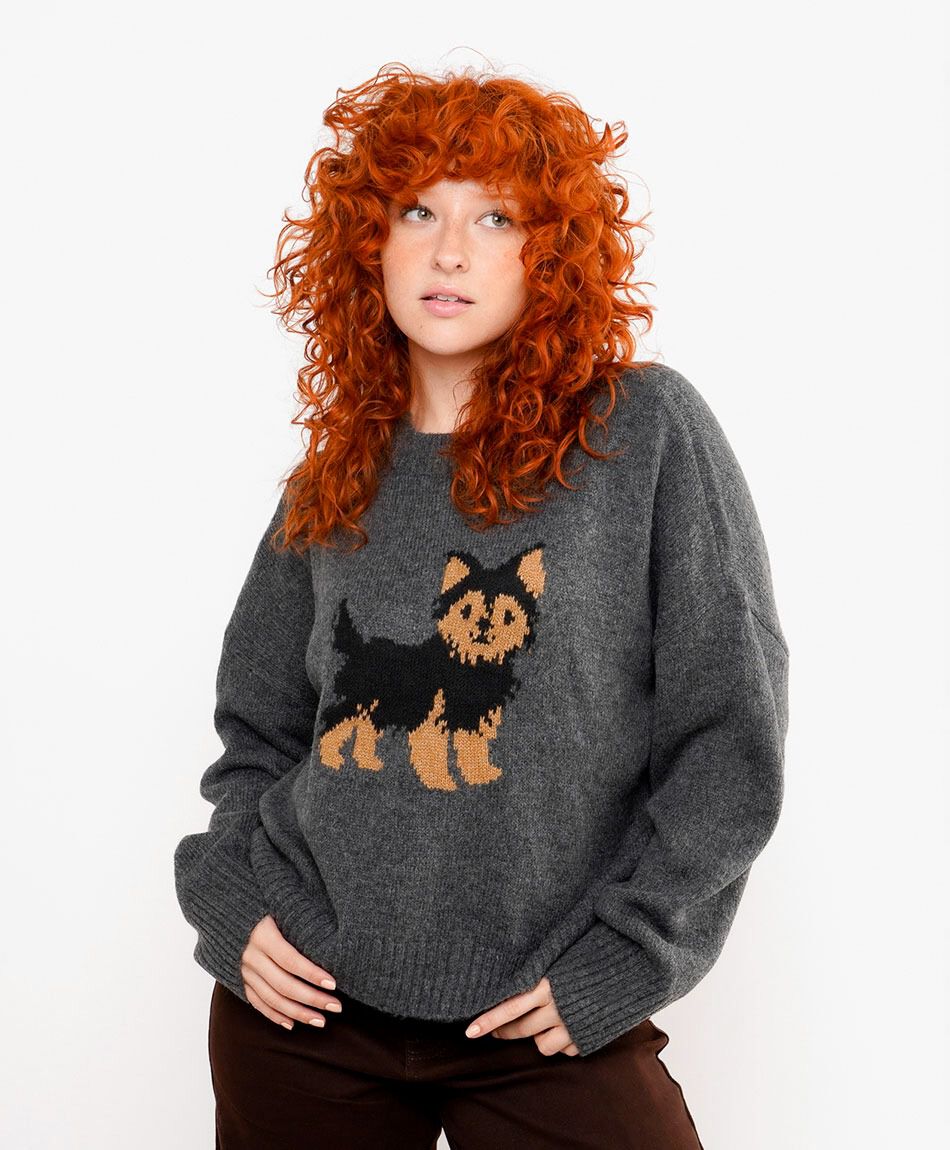 Sweater mujer jacquard dog bordado