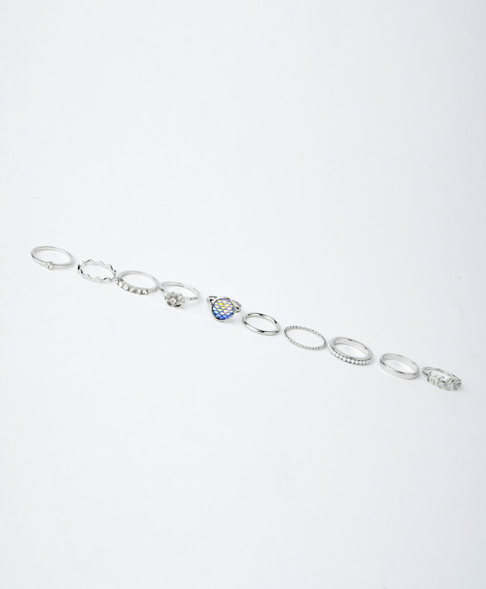 Set 10 anillos mujer plateados