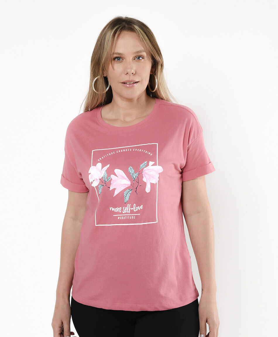 Polera mujer estampado flores pink